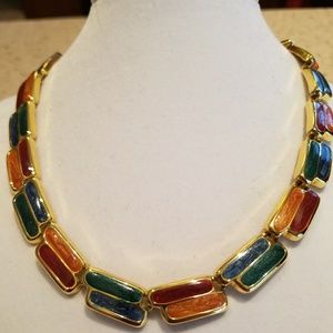 Vtg Enamel necklace, gorgeous colors